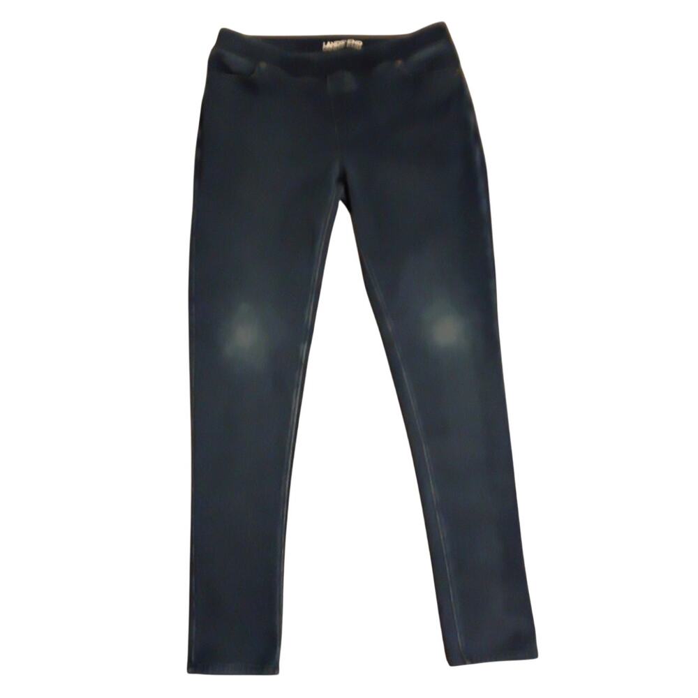 LANDS’ END Straight Leg Jegging Pant 12 Dark Denim Knit Classic Pull-On Quietlux